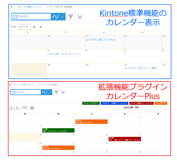 カレンダー表示の見え方