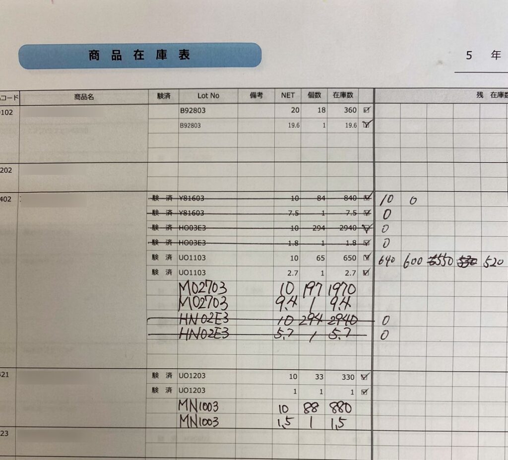 今までの在庫表