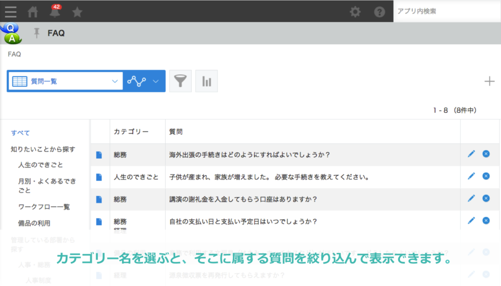 総務・人事部門のサンプルアプリにはFAQやエントリーシート管理のサンプルアプリがある